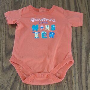 Small Wonders Orange "Grandma's Little Monster" Onesie Size 0-3 Months